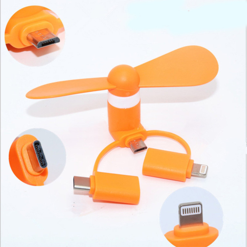 Фото Вентилятор Mobile 3in1 (Micro/Lightning/Type-C) (Orange) на vchehle.ua