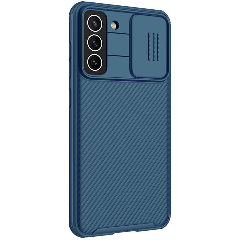 Купить Карбоновая накладка Nillkin Camshield (шторка на камеру) для Samsung Galaxy S21 FE (Синий / Blue) на vchehle.ua