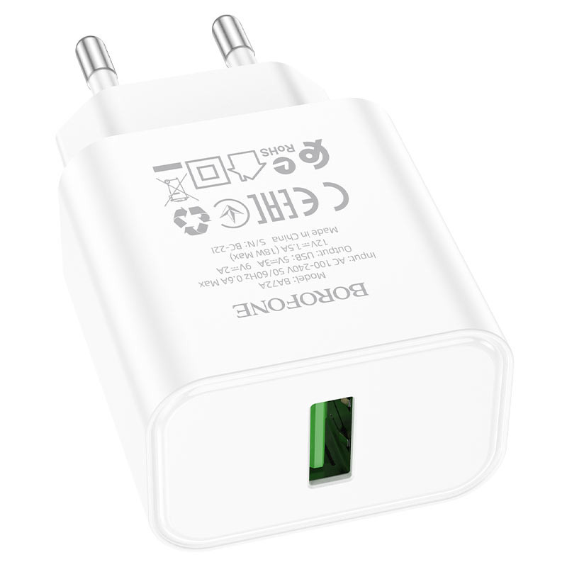 Фото МЗП Borofone BA72A Spring QC3.0 (1USB-A) (White) на vchehle.ua