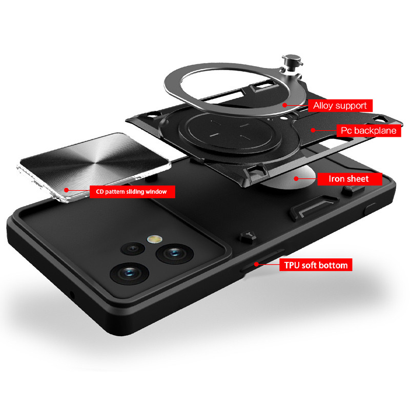 Заказать Ударопрочный чехол Bracket case with Magnetic для Xiaomi Poco X5 Pro 5G / Note 12 Pro 5G (Black) на vchehle.ua