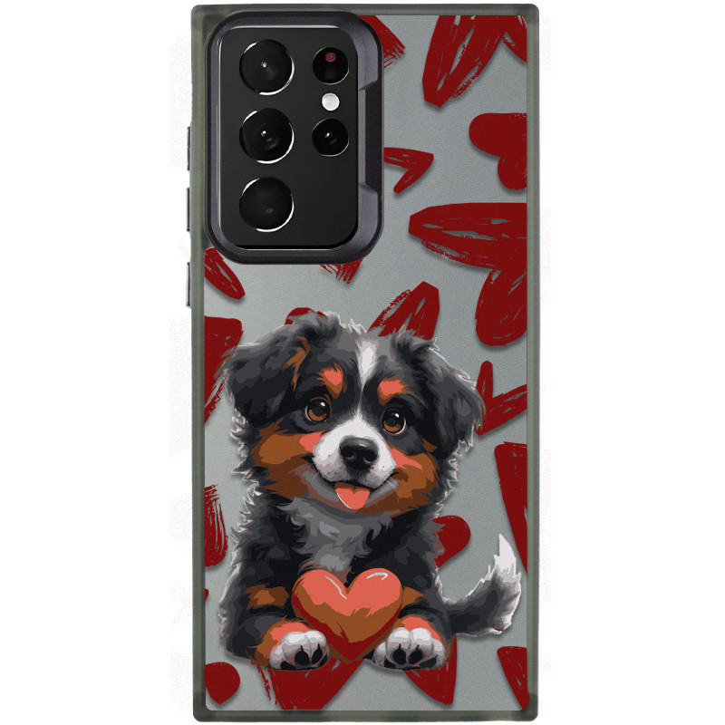 TPU+PC чехол TakiTaki Love magic glow для Samsung Galaxy S21 Ultra (Lovely dog / Black)