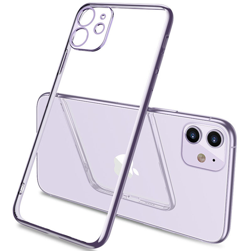 Уценка Прозрачный силиконовый чехол с глянцевой окантовкой Full Camera для Apple iPhone 11 (6.1") (Царапина / Сиреневый)
