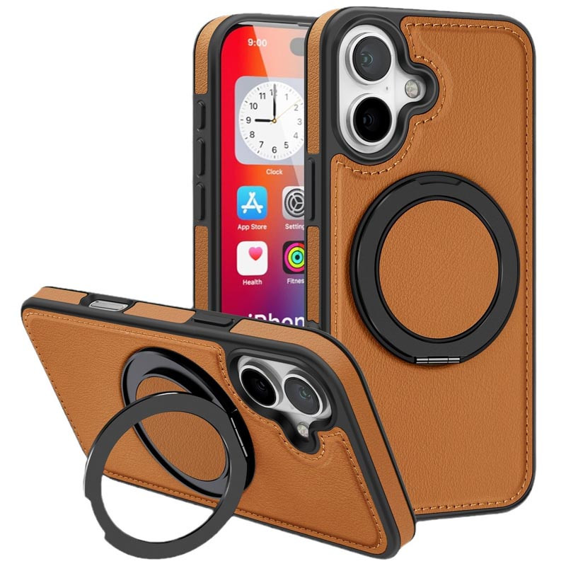 Кожаная накладка Retro with Magnetic Safe для Apple iPhone 16 (6.1") (Brown)