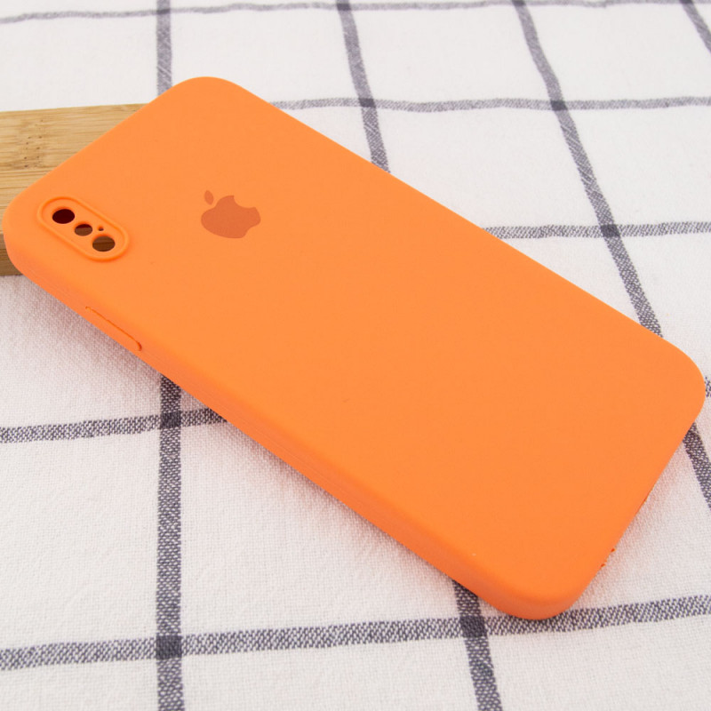 Фото Чехол Silicone Case Square Full Camera Protective (AA) для Apple iPhone XS / X (5.8") (Оранжевый / Papaya) на vchehle.ua