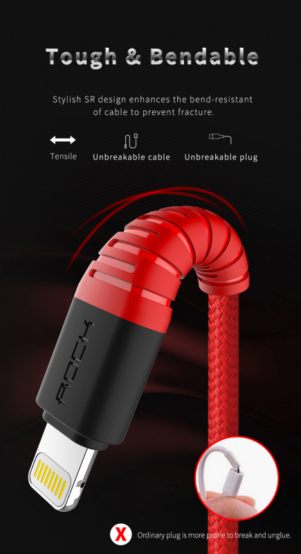 Фото Кабель ROCK Hi-Tensile USB to Type-C (3A Charge & Sync round Cable) 250mm (Красный / Red) на vchehle.ua