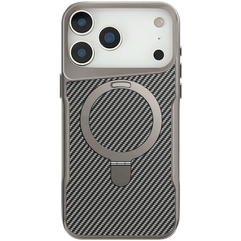 TPU+PC чохол Metal Buttons with Magnetic Safe Carbon Ring на Apple iPhone 17 Pro Max (6.9") (Сірий)