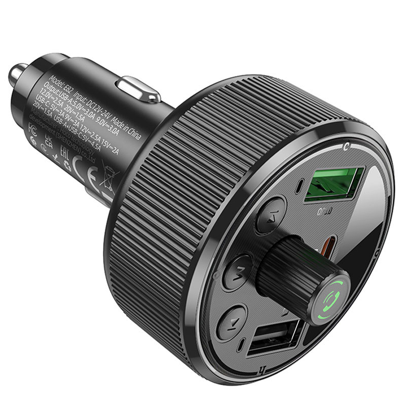 Фото АЗУ FM модулятор Hoco E82 Guerrero PD30W+QC3.0 (2USB-A/1C) (Black) на vchehle.ua