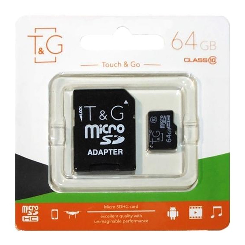 

Карта пам'яті T&G microSDHC 64 GB class 10 (с адаптером) (Чорний) 883522