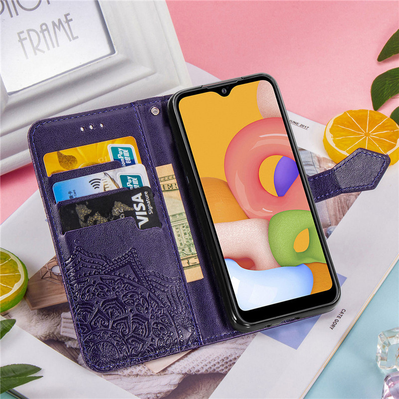 Замовити Шкіряний чохол (книжка) Art Case з візитницею на Samsung Galaxy A01 (Фіолетовий) на vchehle.ua