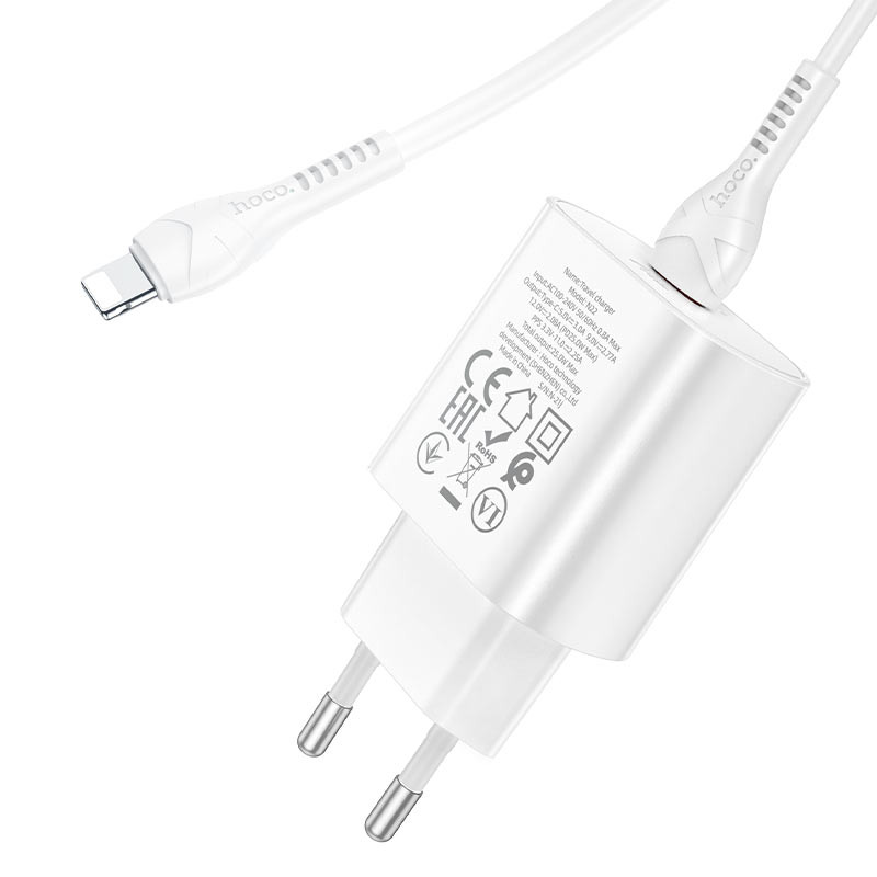 СЗУ Hoco N22 Jetta PD25W (1USB-C) + кабель Type-C to Lightning (Белый) в магазине vchehle.ua