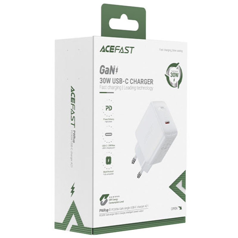 СЗУ Acefast A21 30W GaN single USB-C (White) в магазине vchehle.ua