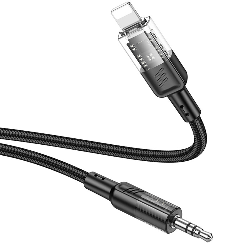 Фото Аудіо кабель Aux Hoco UPA27 Spirit transparent (Lightning to AUX 3.5mm) (1.2m) (Black) в маназині vchehle.ua