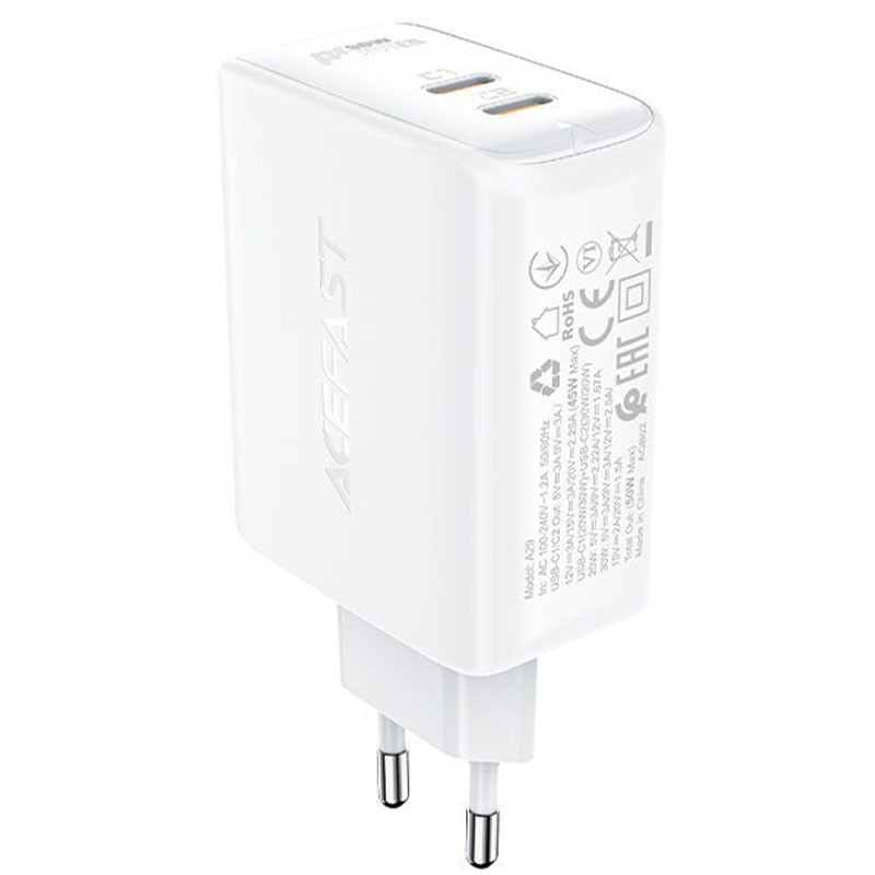 МЗП Acefast A29 PD50W GaN (USB-C+USB-C) dual port (White)