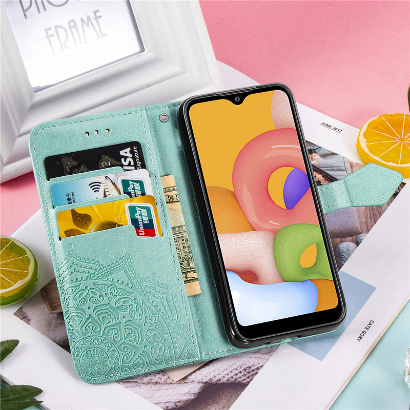 Замовити Шкіряний чохол (книжка) Art Case з візитницею на Samsung Galaxy A01 (Бірюзовий) на vchehle.ua