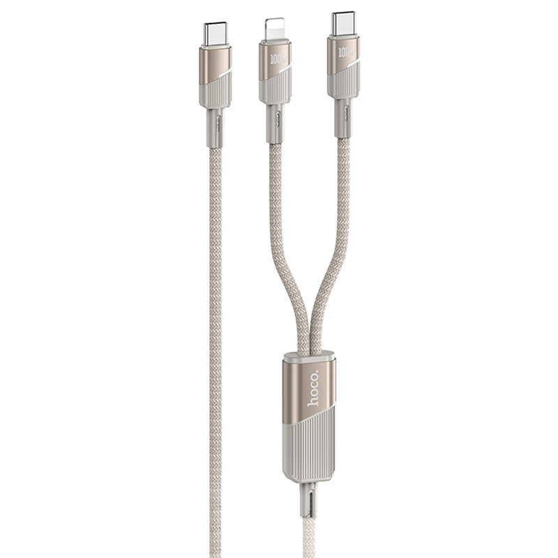 Дата кабель Hoco U139 Type-C to Lightning/Type-C 100W (1.2m) (Gold)