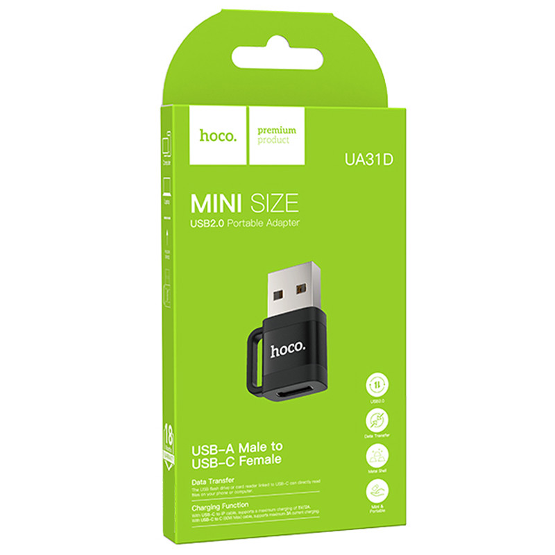 Купить Переходник Hoco UA31D OTG USB male to Type-C female USB2.0 (Black) на vchehle.ua