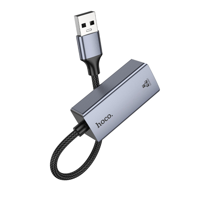 Інтернет адаптер Hoco UA37 1000 Mbps (USB to RJ45) (Metal gray)