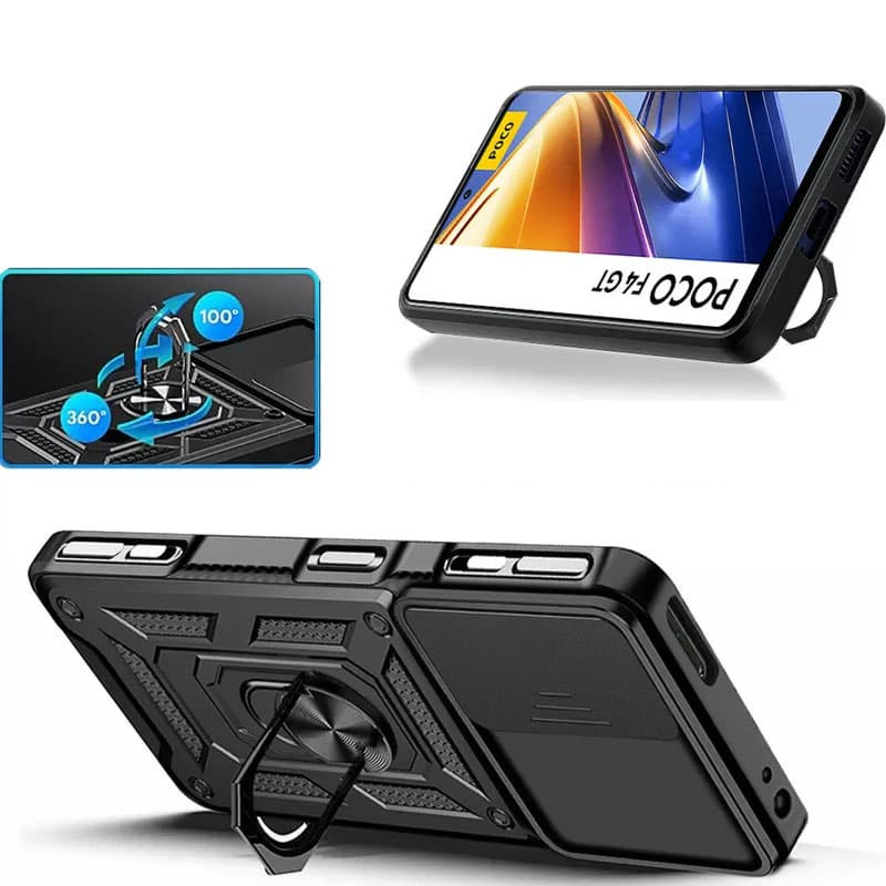 Ударопрочный чехол Camshield Serge Ring для Xiaomi Poco F4 GT (Черный) в магазине vchehle.ua