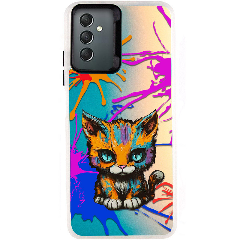 TPU+PC чехол TakiTaki Graffiti magic glow для Samsung Galaxy A24 4G (Dark cat / Pink / Purple)