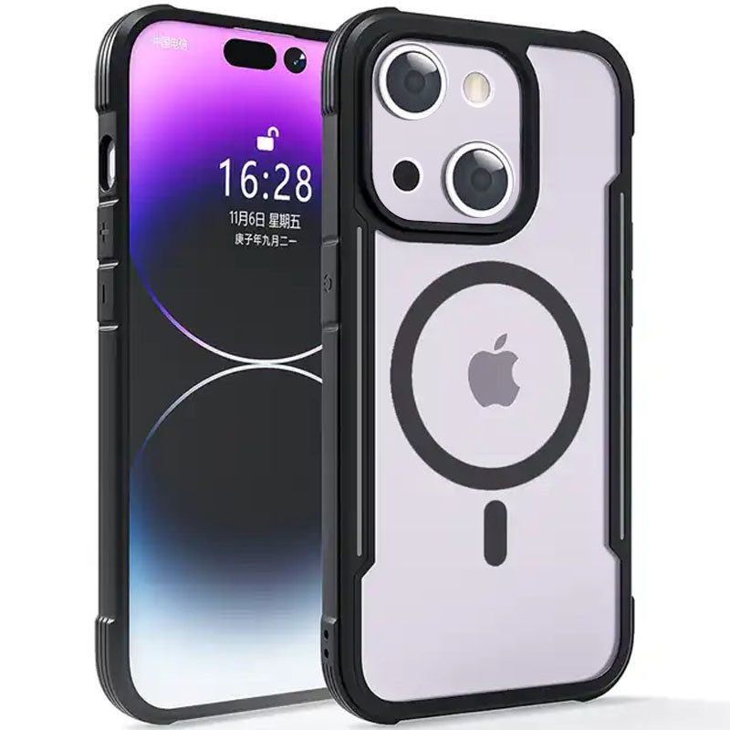 TPU+PC чохол Defense Clear with Magnetic Safe на Apple iPhone 15 Plus (6.7") (Чорний)