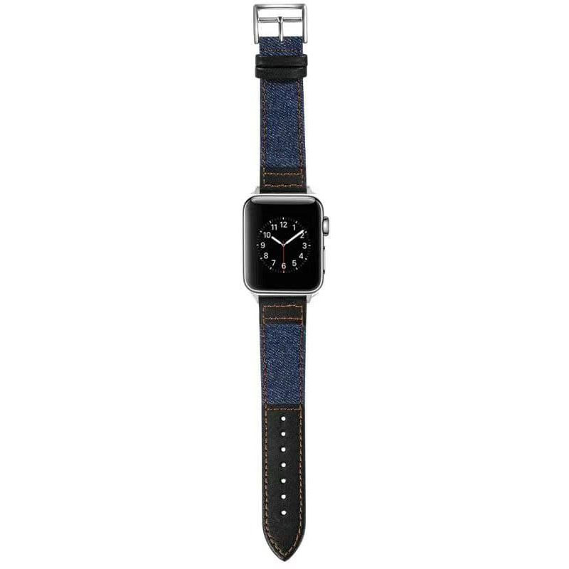 Ремінець джинс+шкіра для Apple Watch 38/40mm (Синій / Чорний)
