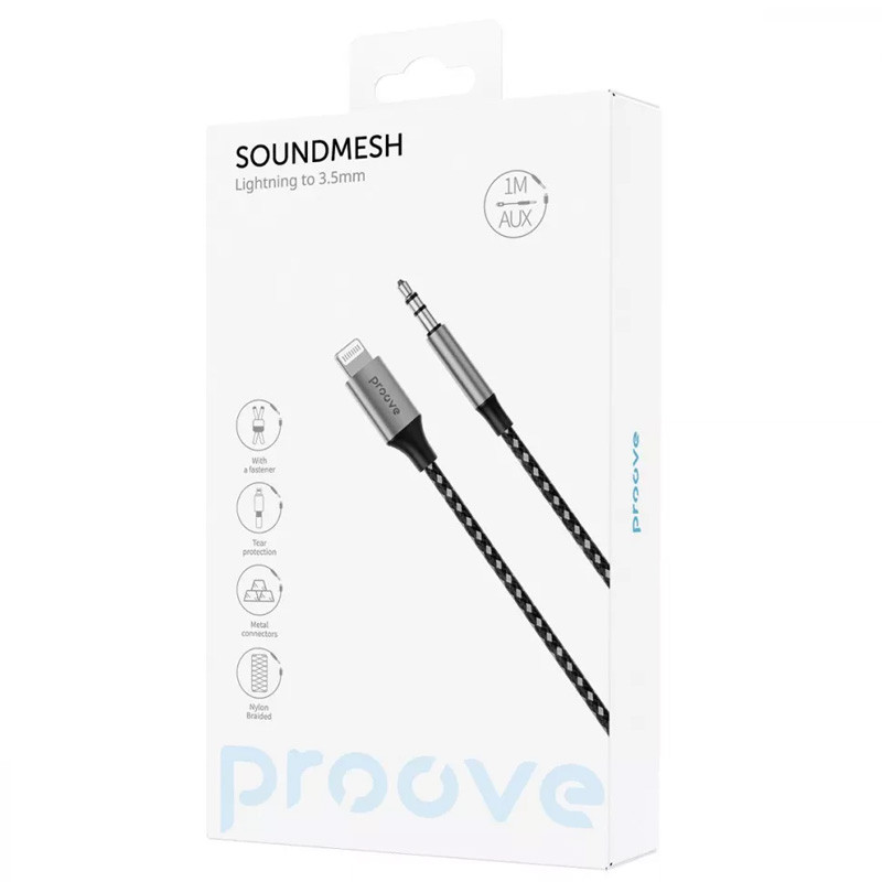 Фото Аудіо кабель Aux Proove SoundMesh Lightning to 3.5mm (1m) (Gray) в маназині vchehle.ua