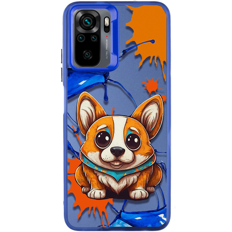 TPU+PC чехол TakiTaki Graffiti magic glow для Xiaomi Redmi Note 10 / Note 10s (Corgi dog / Blue)