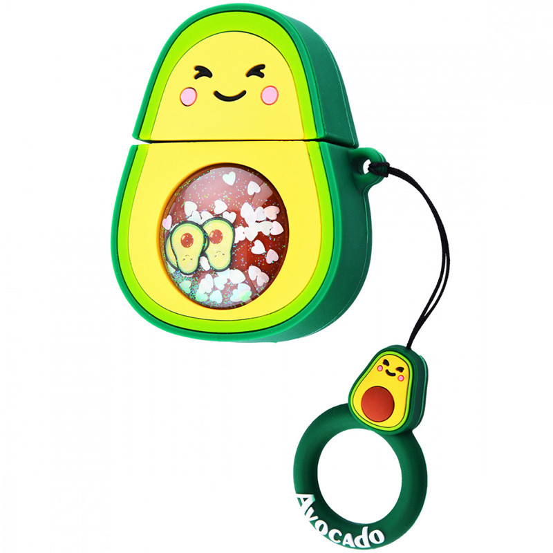 Силиконовый футляр Fruits series with Sparkles & Water для наушников AirPods 1/2 + кольцо (Avocado / Зеленый)