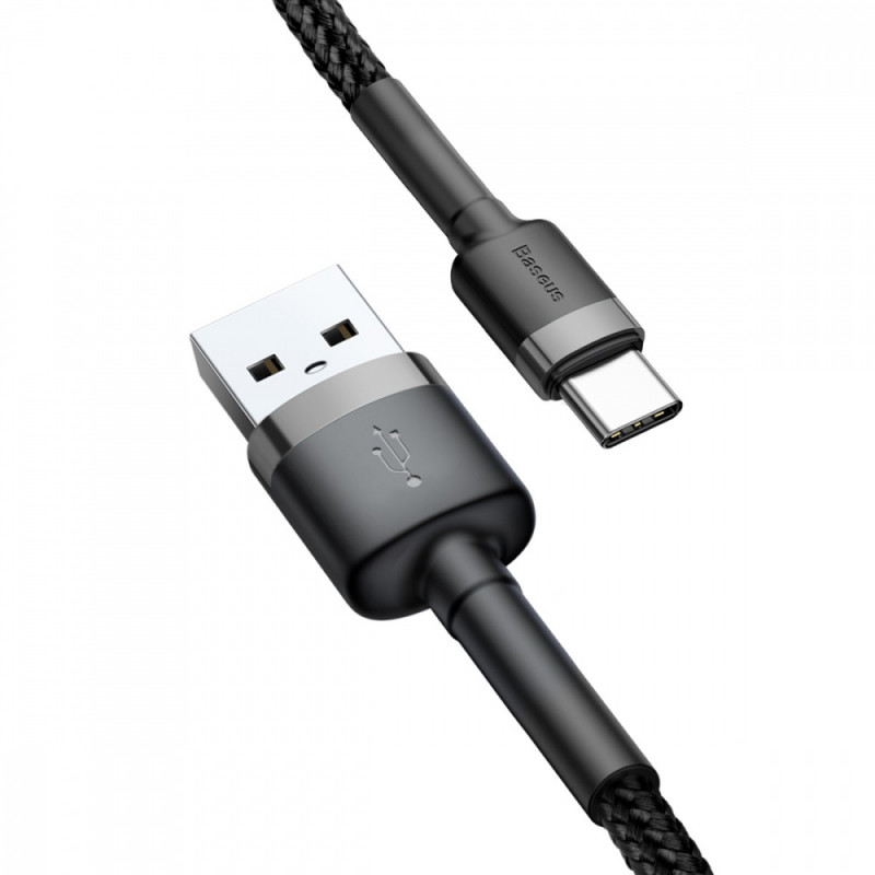 Фото Дата кабель Baseus Cafule Type-C Cable 2A (3m) (CATKLF) (Чорний / Сірий) на vchehle.ua