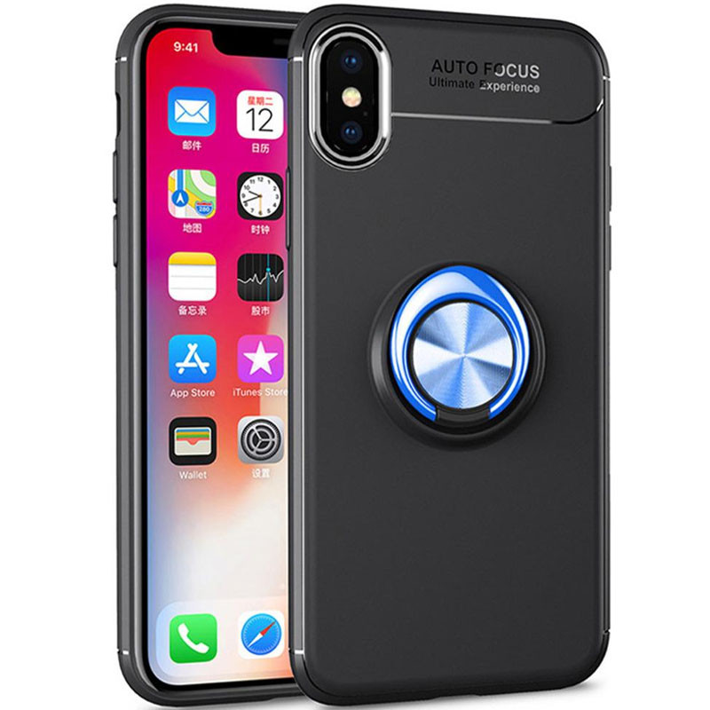 

TPU чохол Deen ColorRing під магнітний тримач (opp) для iPhone XS (5.8") (Чорний / Синій) 1104857