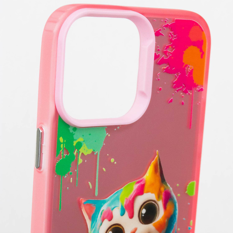 TPU+PC чехол TakiTaki Graffiti magic glow для Apple iPhone 13 / 14 (6.1") (Colorful cat / Pink) в магазине vchehle.ua