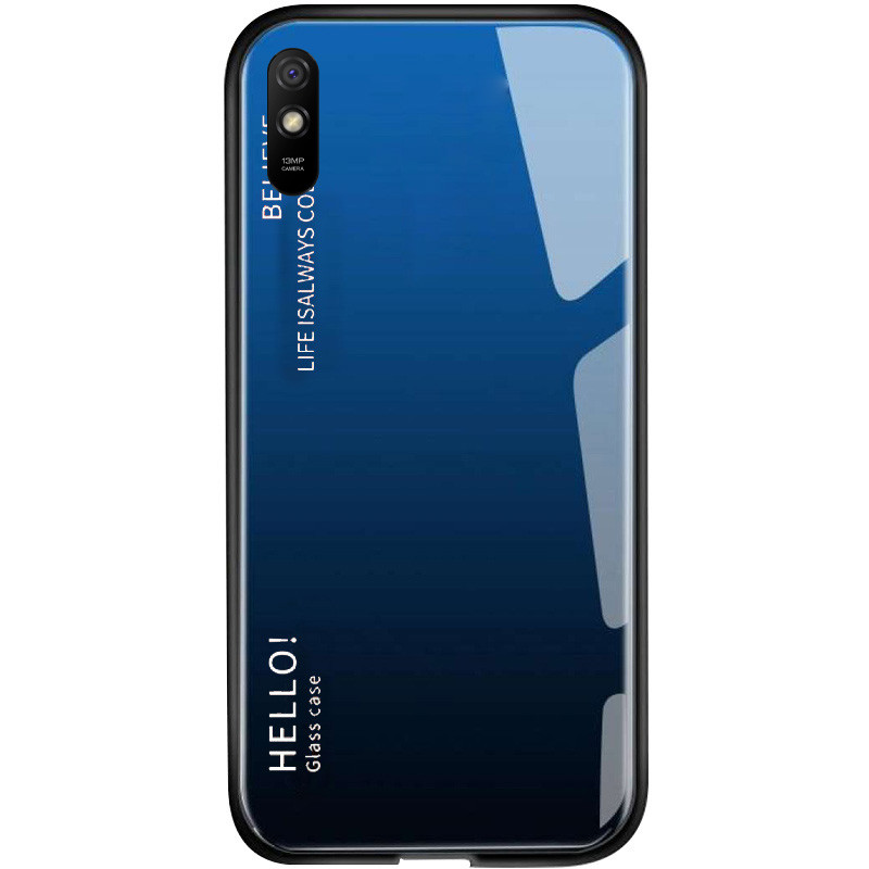 TPU+Glass чохол Gradient HELLO на Xiaomi Redmi 9A (Синій / Чорний)