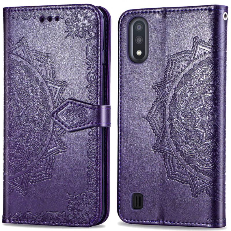 Фото Шкіряний чохол (книжка) Art Case з візитницею на Samsung Galaxy A01 (Фіолетовий) на vchehle.ua