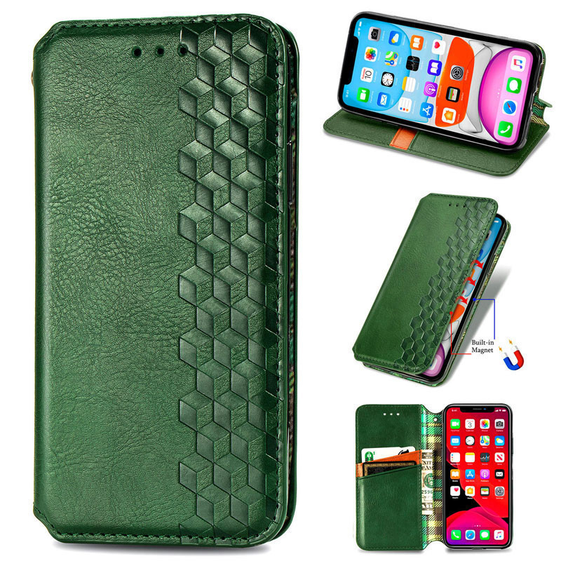 Фото Шкіряний чохол-книжка GETMAN Cubic (PU) на Xiaomi Redmi Note 10 Pro / 10 Pro Max (Зелений) на vchehle.ua