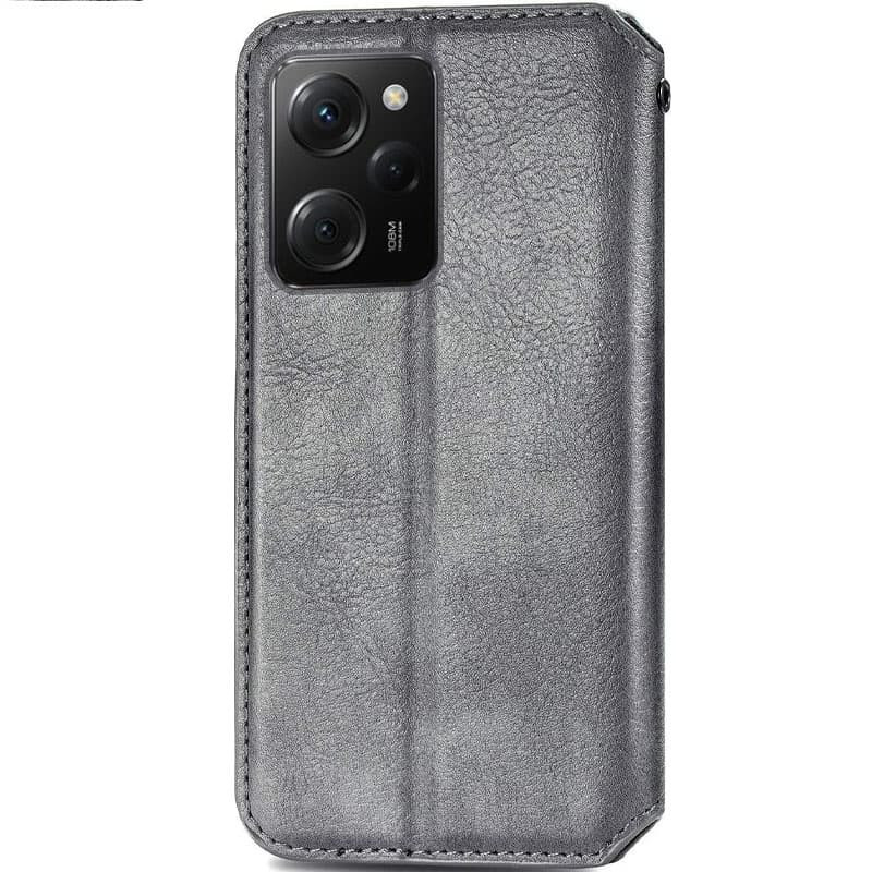 Фото Кожаный чехол книжка GETMAN Cubic (PU) для Xiaomi Poco X5 Pro (Серый) на vchehle.ua