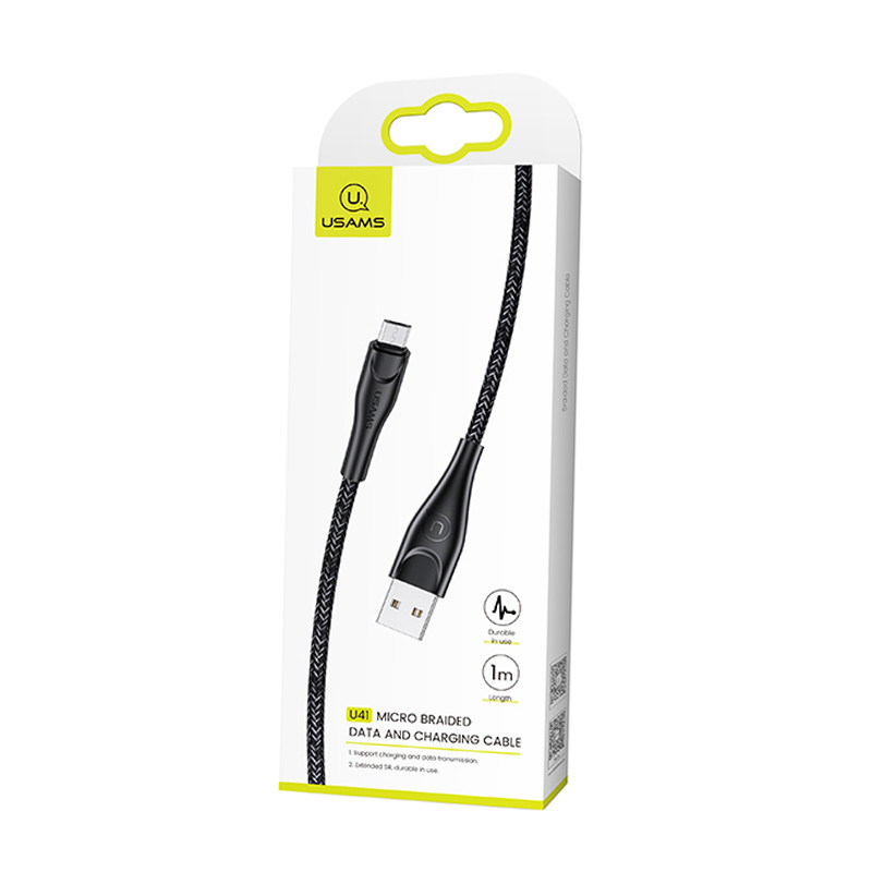 Дата кабель Usams US-SJ393 U41 Micro Braided Data and Charging Cable 1m (Чорний) в магазині vchehle.ua