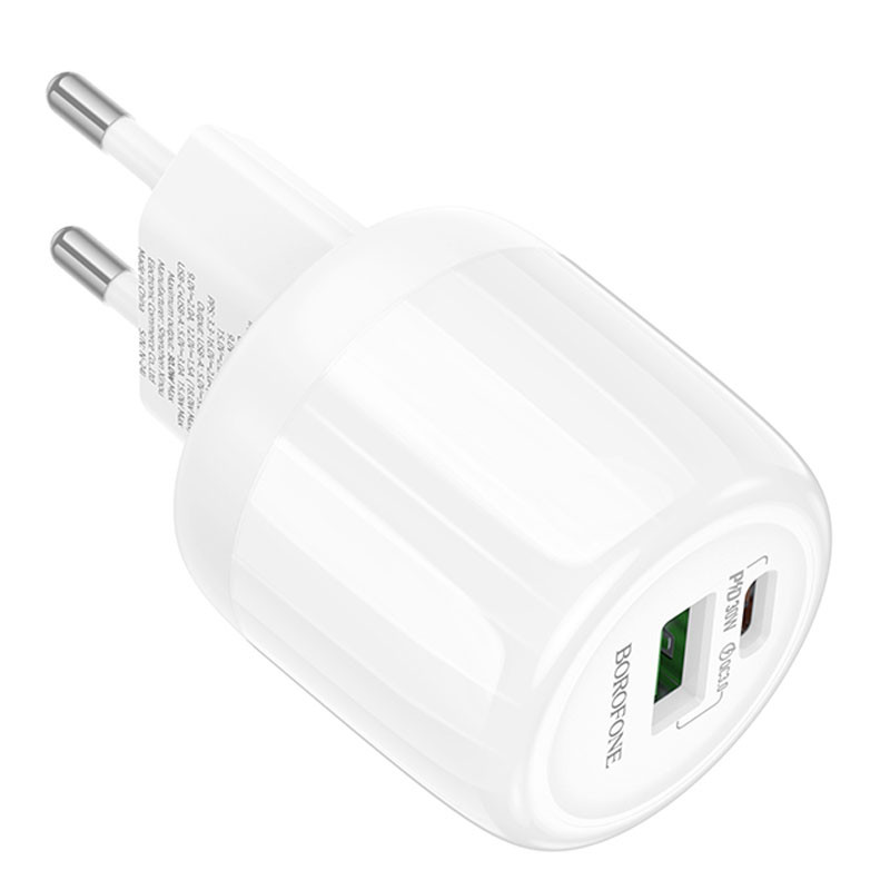 Фото МЗП Borofone BA94A Lustrous PD30W+QC3.0 (1USB-A/1C) (White) в маназині vchehle.ua