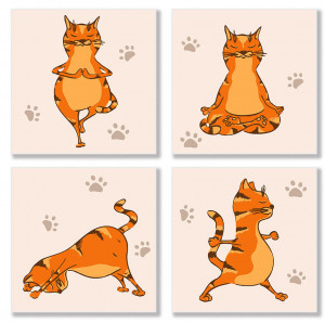 Набор для росписи по номерам. Полиптих "Yoga-cat" KNP010 4шт 18*18 (Разноцветный)