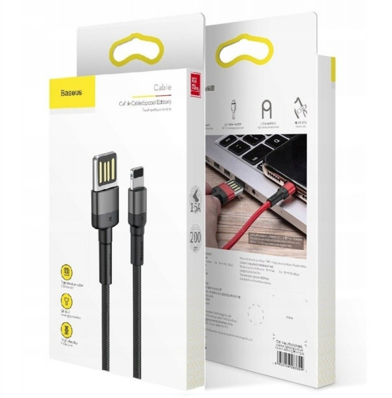 Купить Дата кабель Baseus Cafule Lightning Cable Special Edition 1.5A (2m) (CALKLF-H) (Серый) на vchehle.ua