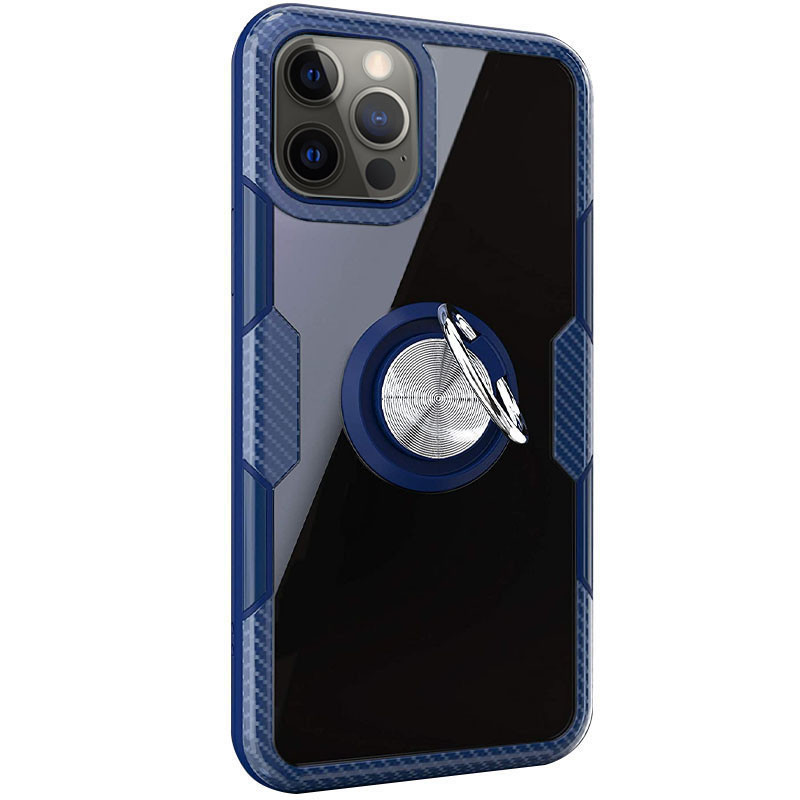 Фото TPU+PC чохол Deen CrystalRing for Magnet (opp) на Apple iPhone 13 Pro (6.1") (Прозорий / Темно-синій) в маназині vchehle.ua