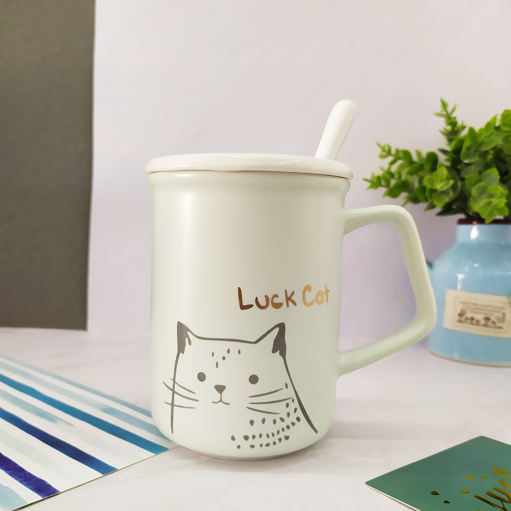 Чашка керамическая Cat Print with Spoon (mint)