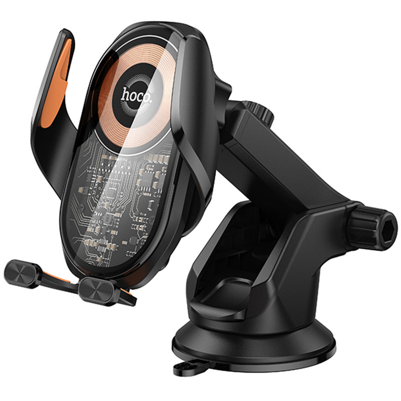 Автотримач з БЗП Hoco HW34 Blue whale 3-axis linkage wireless 15W (center console) (Black)