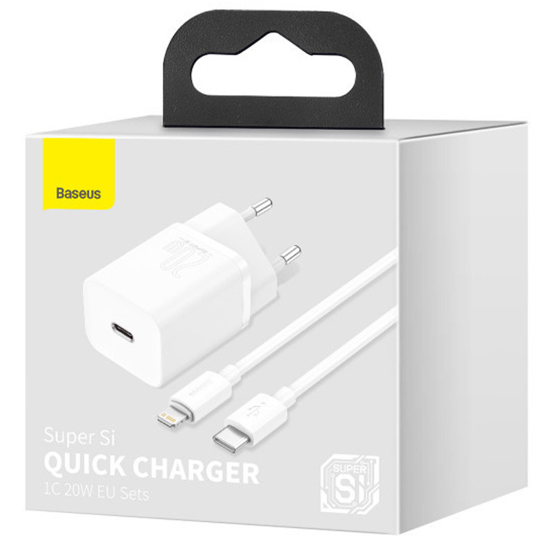 Фото СЗУ Baseus Super Si Quick Charger 1C 20W + кабель Type-C to Lightning (TZCCSUP-B) (Белый) в магазине vchehle.ua