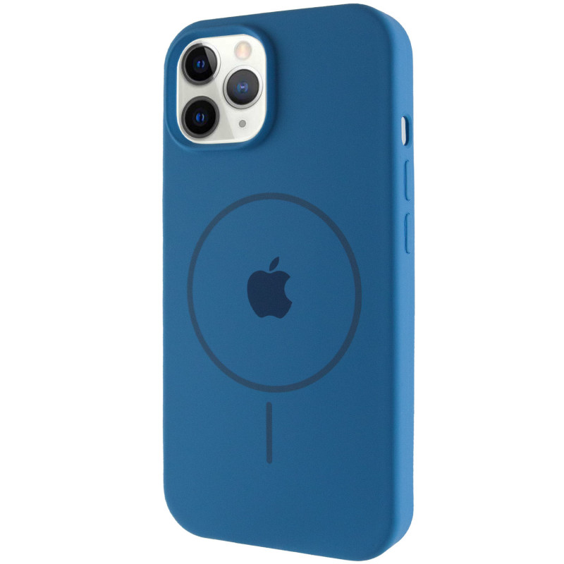 Чехол Silicone Case Full Protective (AA) with Magnetic Safe для Apple iPhone 12 Pro / 12 (6.1") (Синий / Denim Blue)