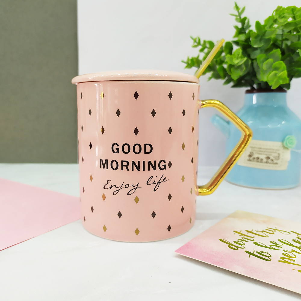 Чашка керамическая Pink print with Gold Spoon (02)