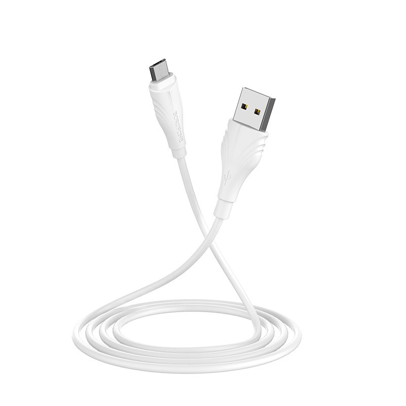 Фото Дата кабель Borofone BX18 Optimal USB to MicroUSB (2m) (Білий) в маназині vchehle.ua