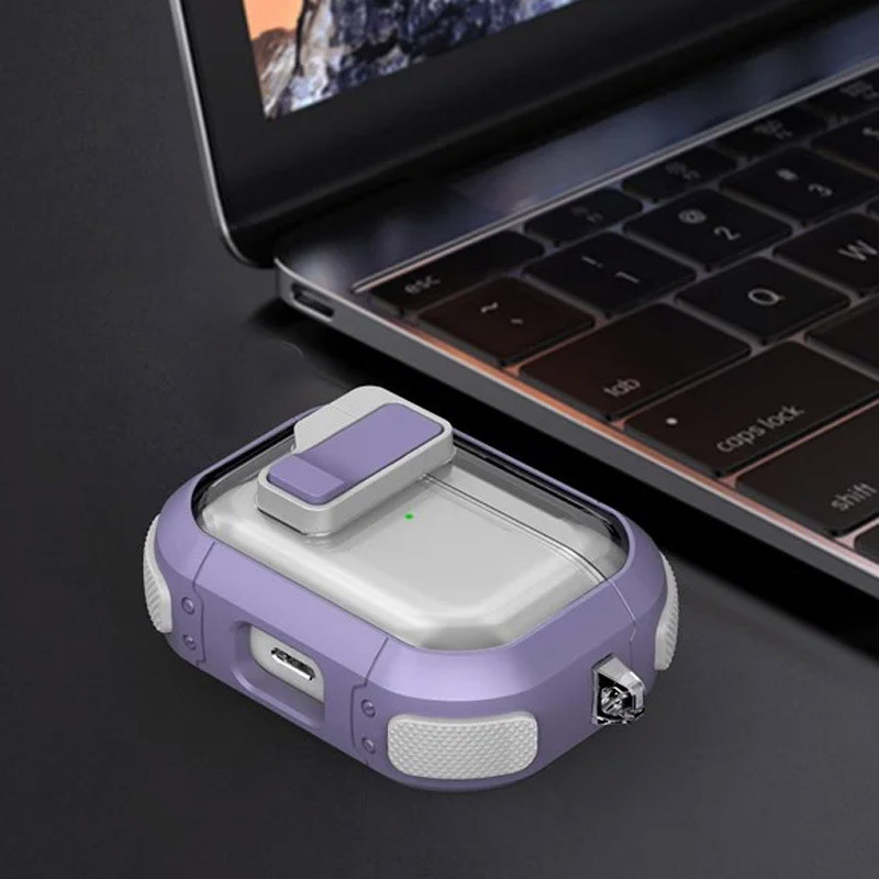 Фото Футляр протиударний Locking Button для навушників Airpods Pro 2 / Pro (Light Purple) на vchehle.ua