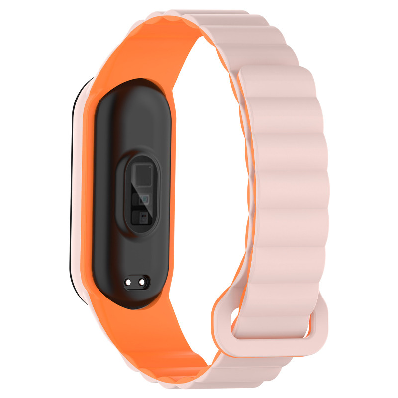 Фото Ремешок Dual-color Magnetic для Xiaomi Mi Band 7/6/5/4/3 (Light Pink / Orange) на vchehle.ua