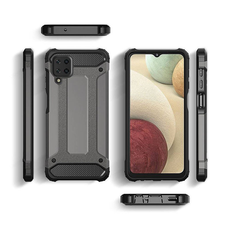 Фото Бронированный противоударный TPU+PC чехол Immortal для Samsung Galaxy A12 (Металл / Gun Metal) в магазине vchehle.ua