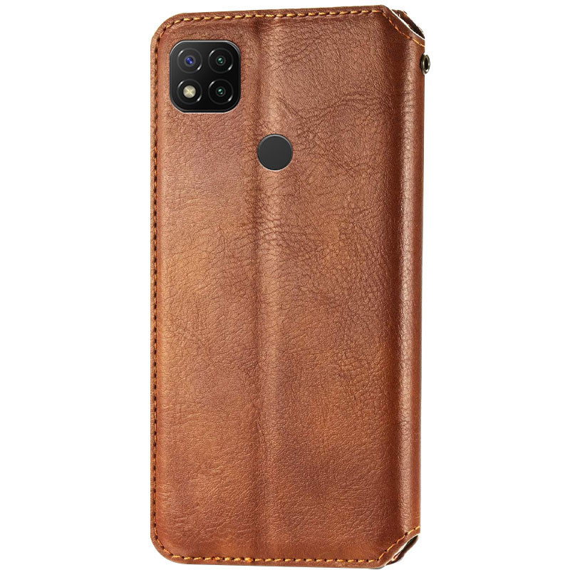 Купити Шкіряний чохол-книжка GETMAN Cubic (PU) на Xiaomi Redmi 9C (Коричневий) на vchehle.ua